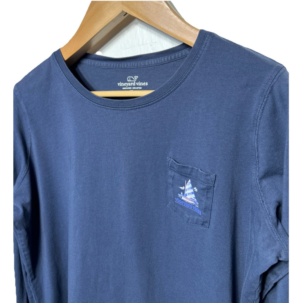 Vineyard Vines Long Sleeve Pocket T-Shirt On Island Sailboat Navy Blue Size XL